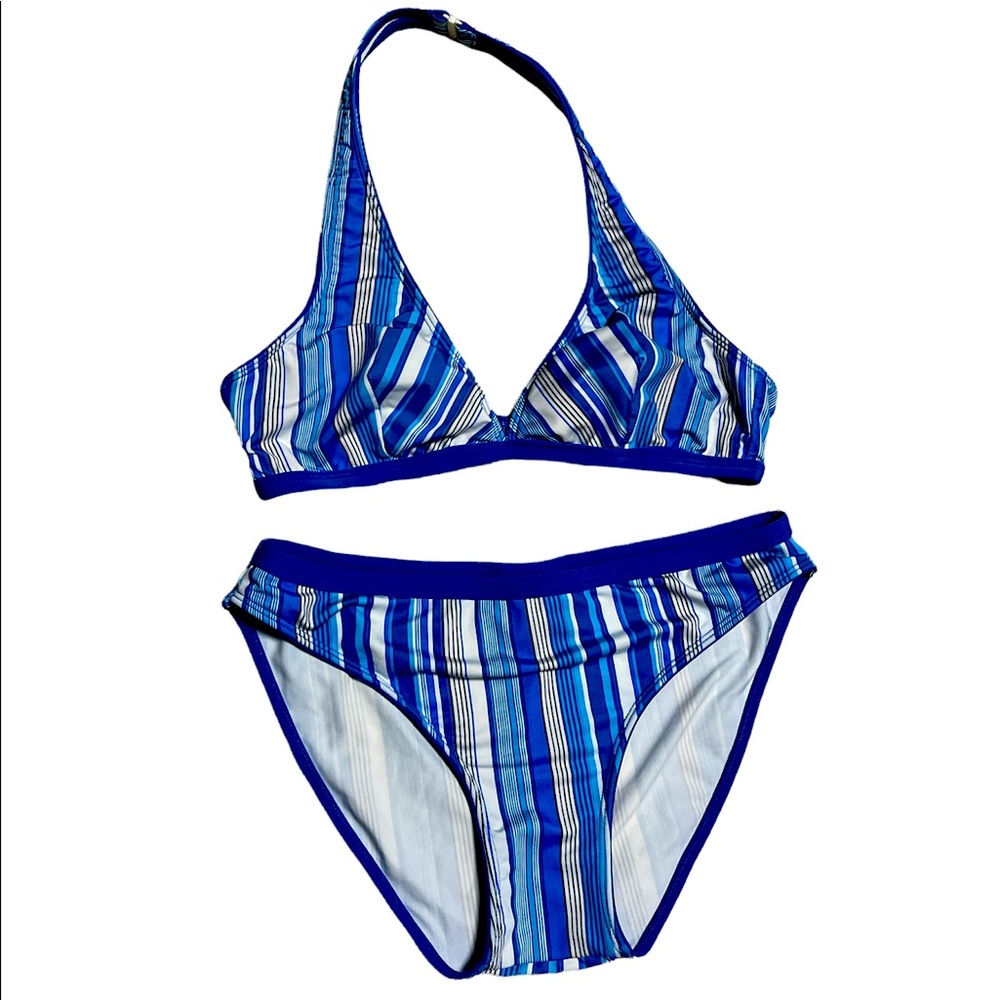 Feedback Clothing Co bikini swim wear large blue striped